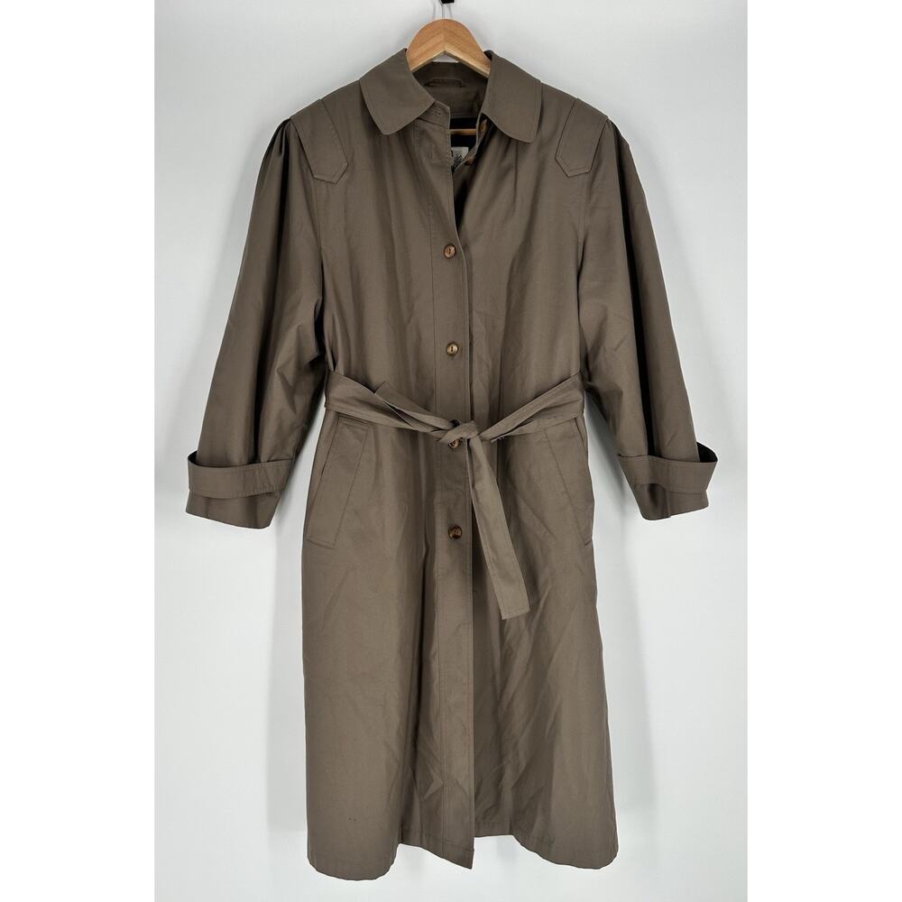 Vintage London Towne Double Breasted Trench Coat Jacket 10P Belted Lined Career